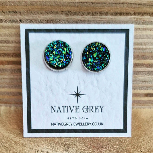 Crystal Stud Earrings - Teal