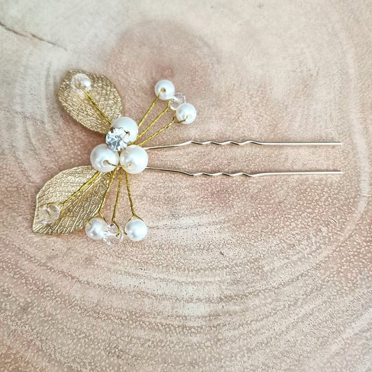 Gold Flower & Pearl Hair Clip