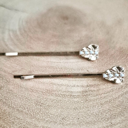 Gold & Pearl Leaf Hair Clips