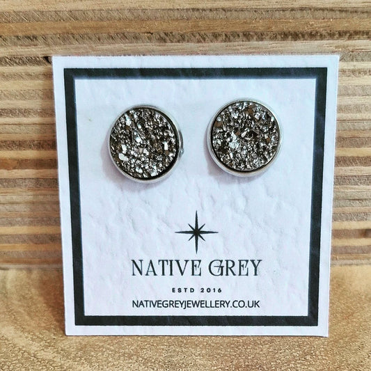 Crystal Stud Earrings - Gunmetal
