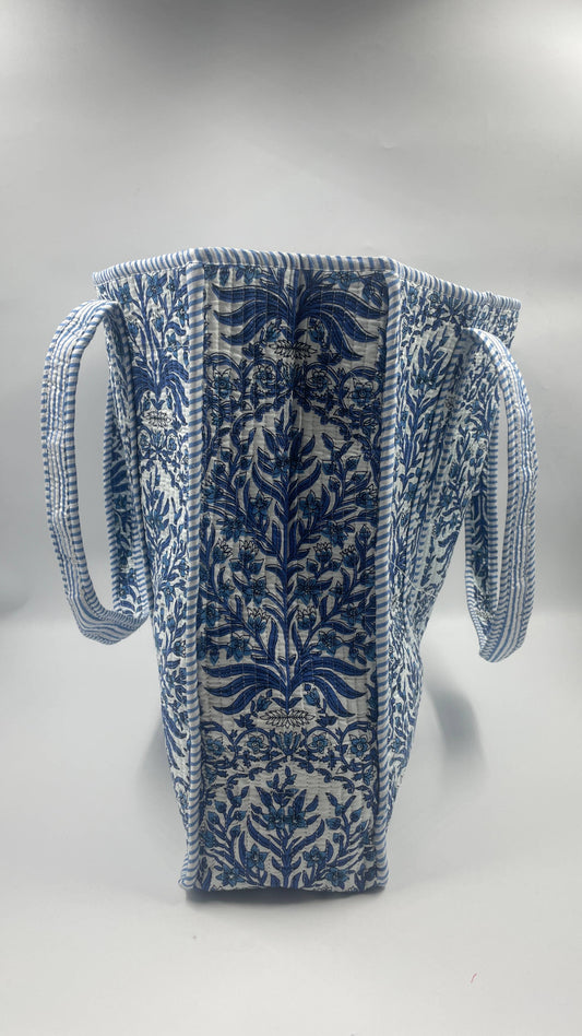 100% Cotton Kantha Quilted Boho Reversible Floral Tote Bag