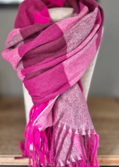 Super Soft Hot Pink Check Winter Scarf