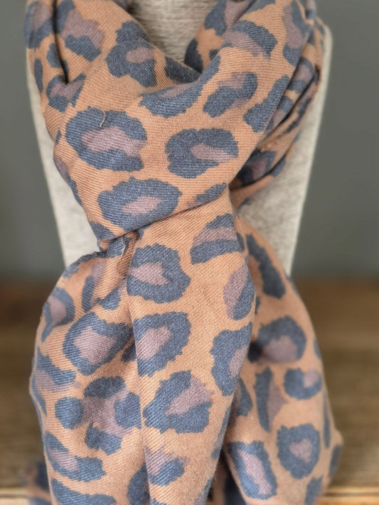 Super Soft Tan Leopard Print Scarf