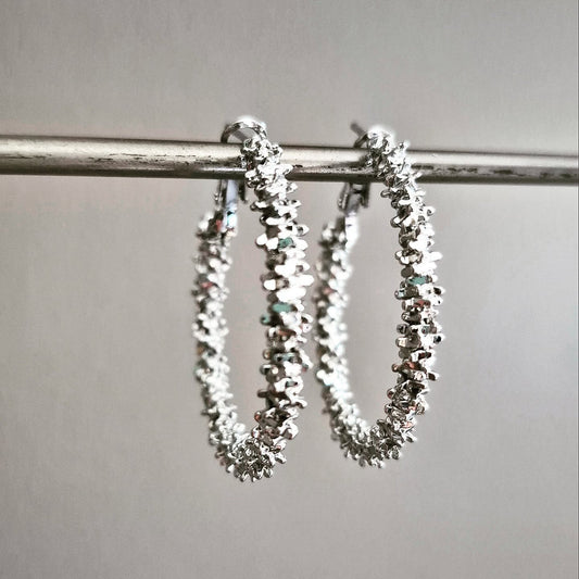Silver Textured Hoop Earrings