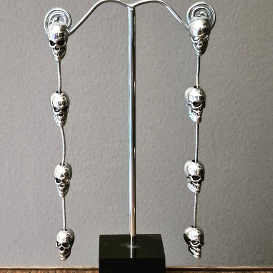 Silver Multi-Skull Drop Earrings