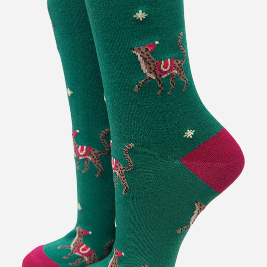 Women's Bamboo Socks Cheetah Print Party Socks Novelty Ankle Sock Green