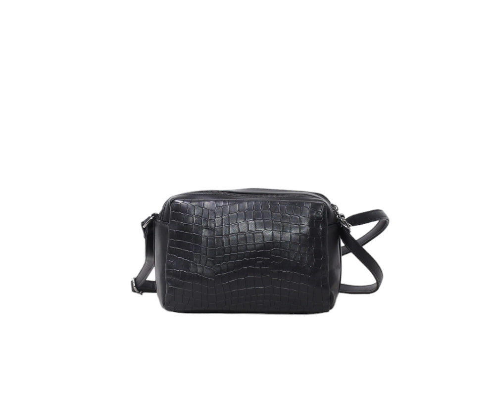 Shoulder Bag with Two Zippers - Black