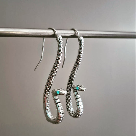 Silver Snake Drop Earrings