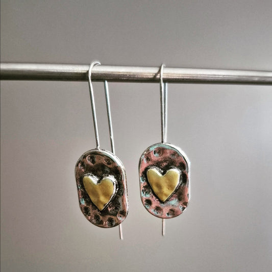 Silver & Gold Heart Drop Earrings