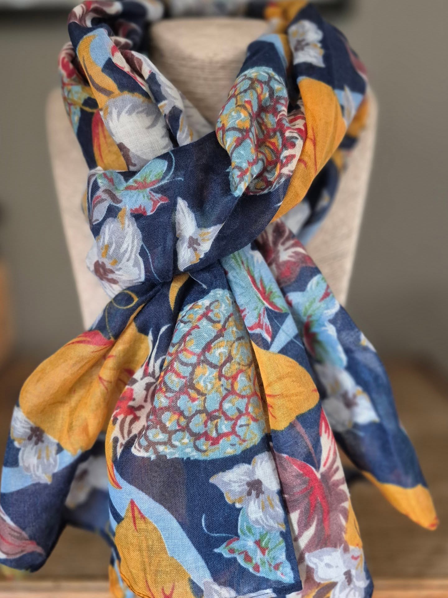 Navy & Mustard Floral Lightweight Scarf