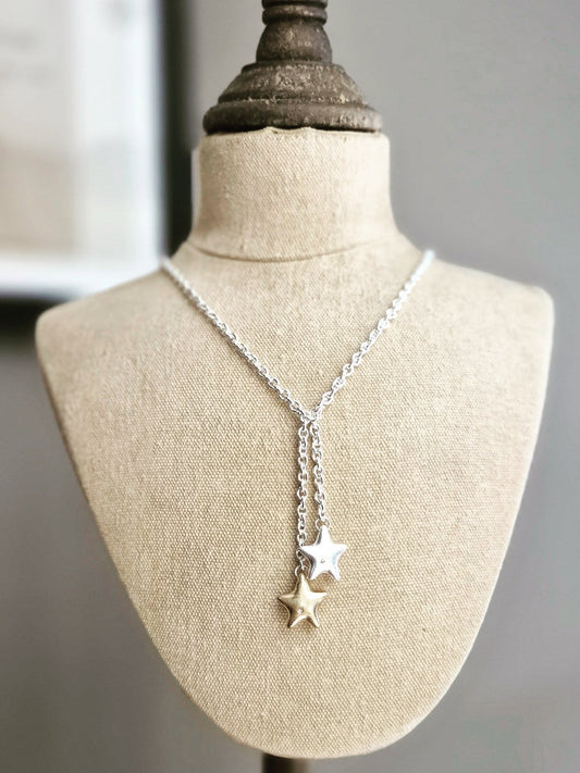 Matte Double Star Pendant Necklace