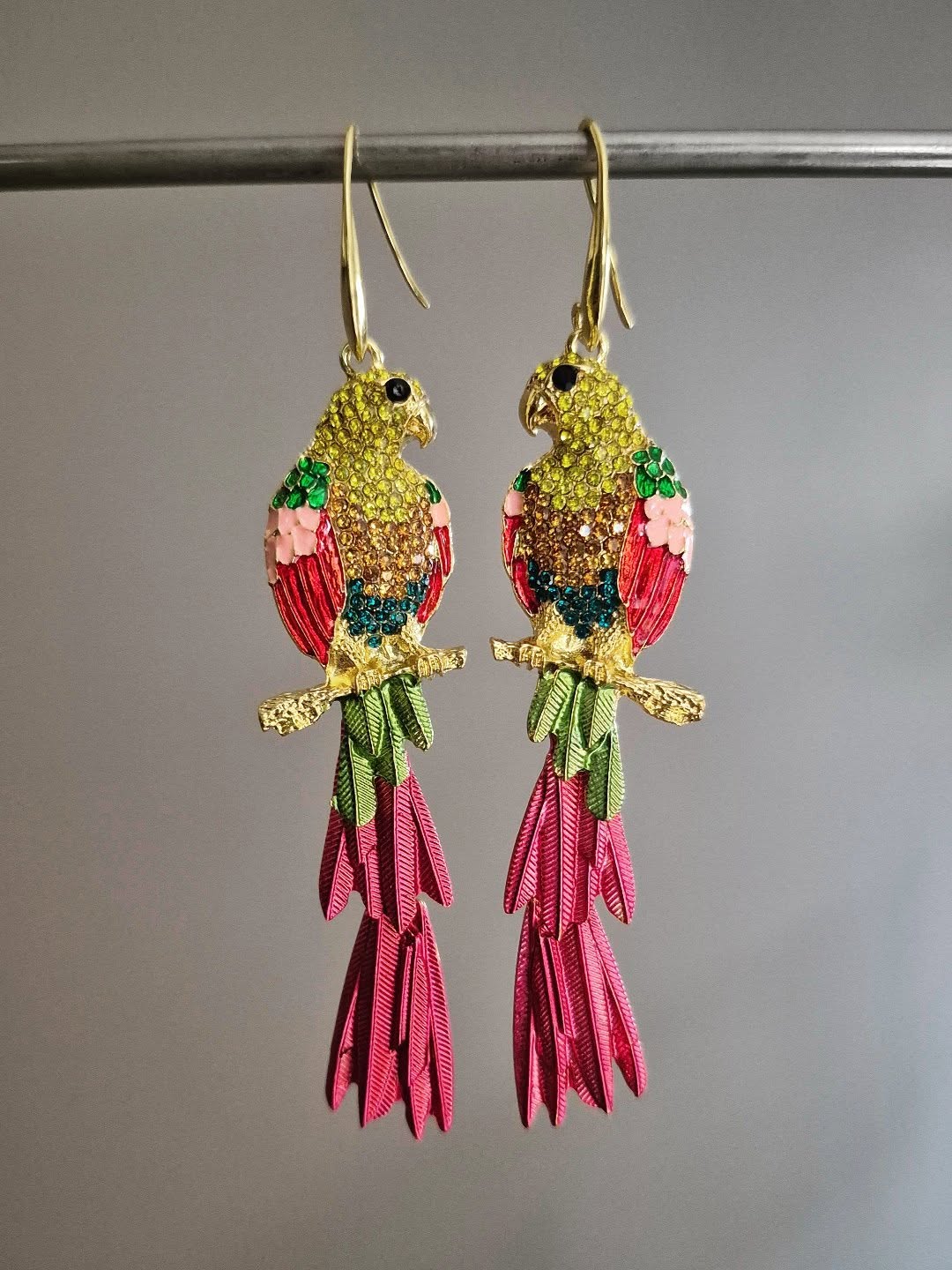 Striking Encrusted Parrot Drop Earrings
