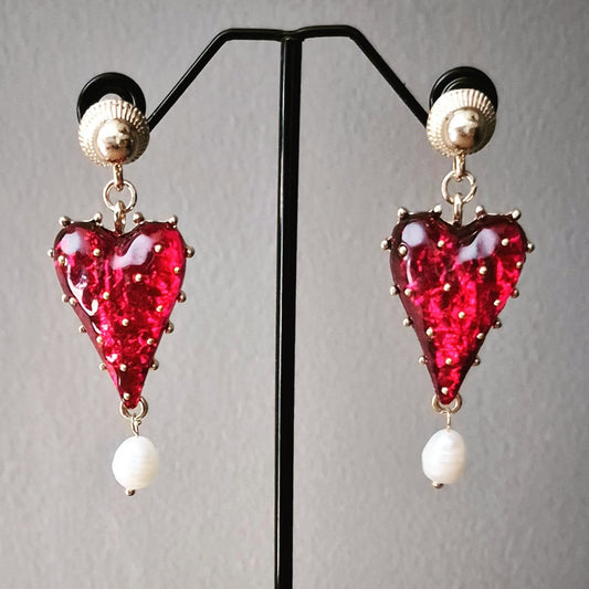 Ruby Red Drop Earring Hearts