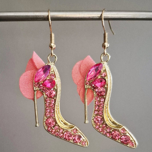 Pink Sparkly Stiletto Drop Earrings