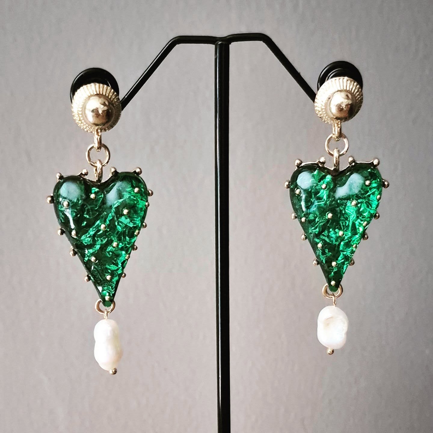 Emerald Green Drop Earring Hearts