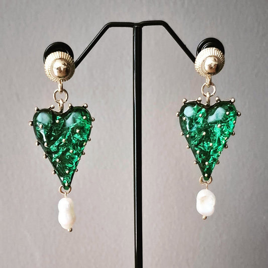 Emerald Green Drop Earring Hearts