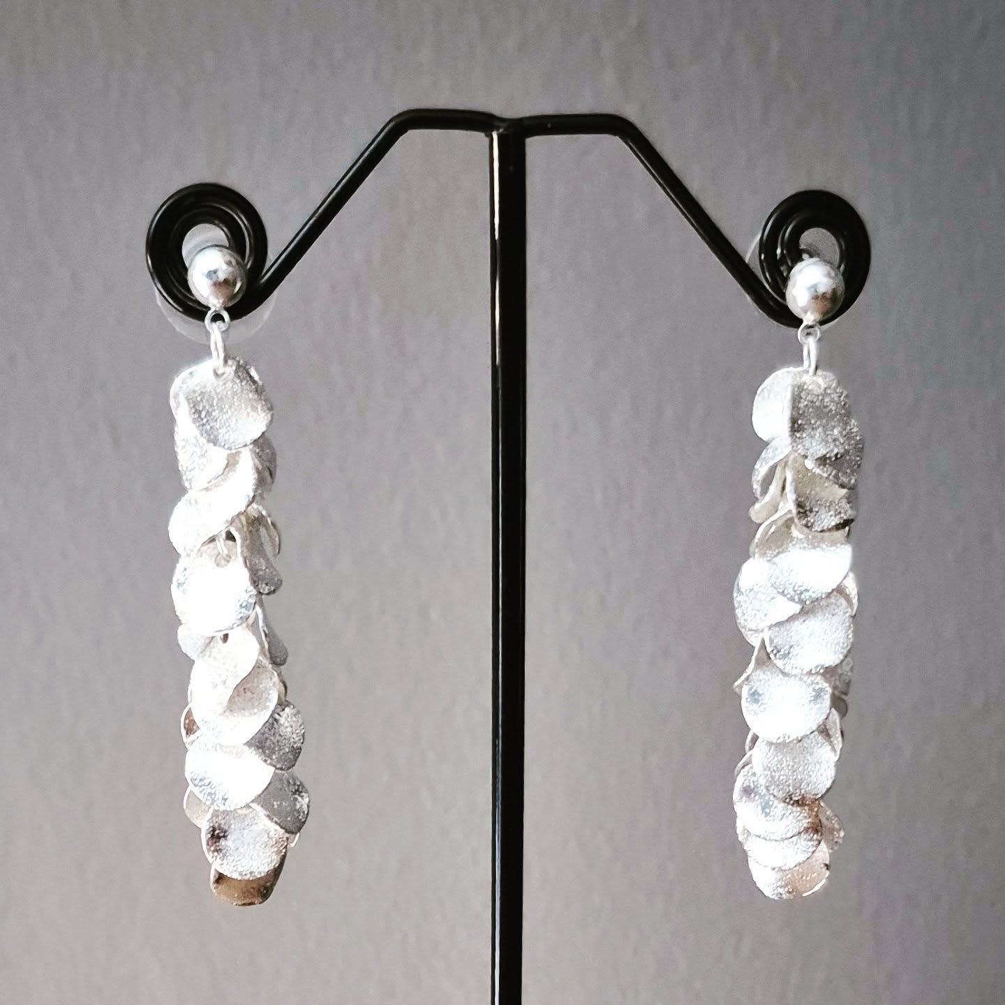 Silver Layered Disc Drop Earrings