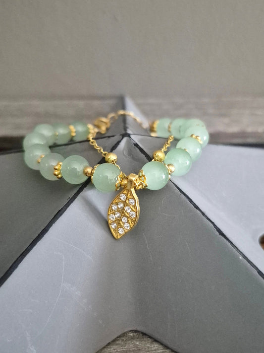 Green Layered Glass Bead Bracelet