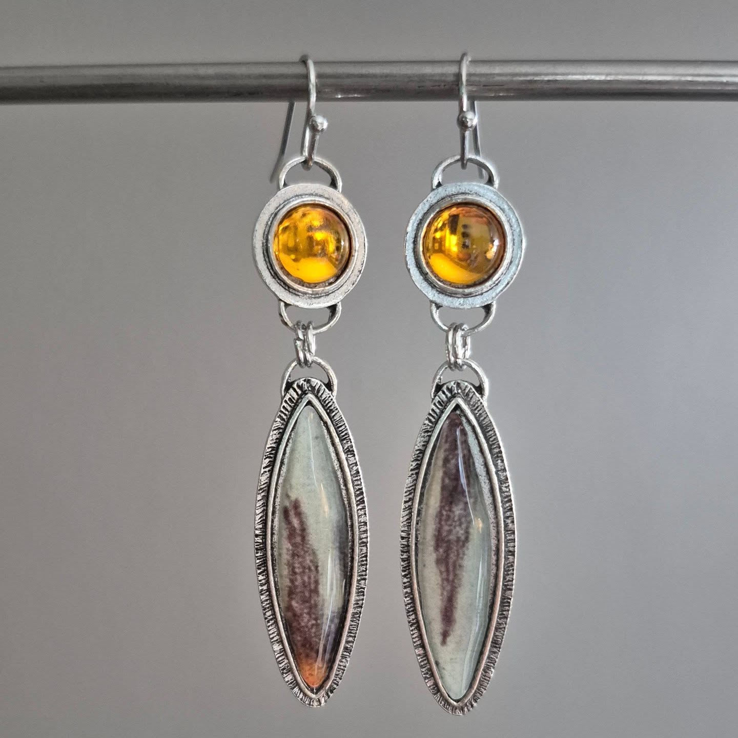 Silver & Tan Boho Drop Earrings