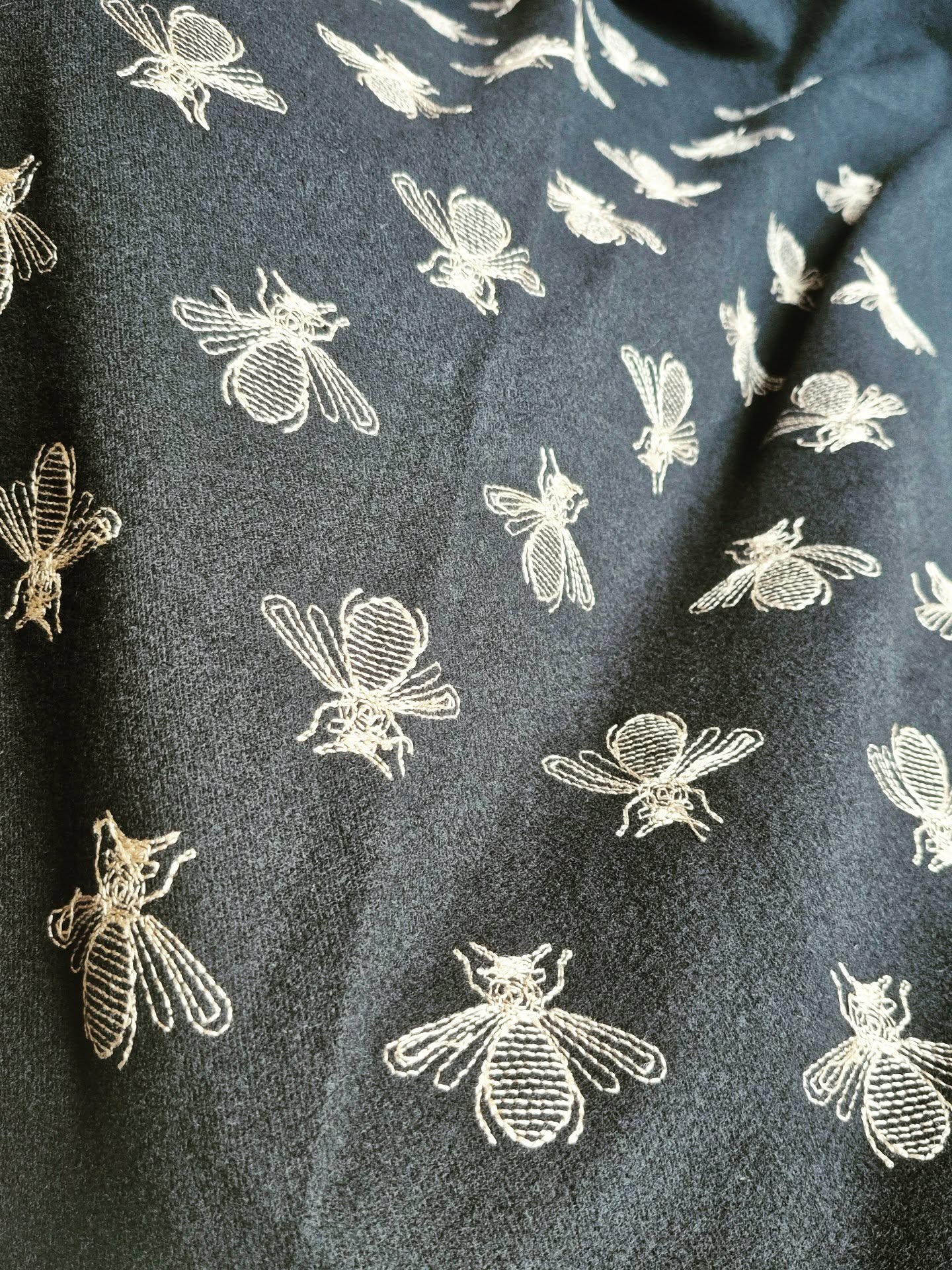 Black Soft Scarf with Gold Embroidered Bees