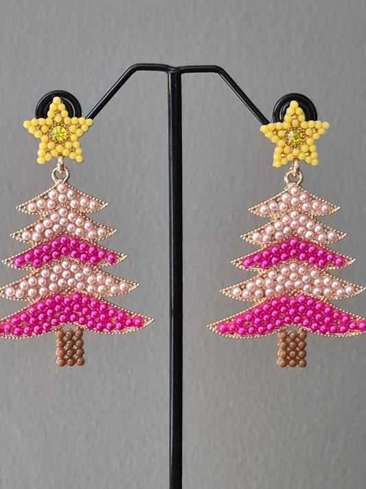 Multi-Coloured Pearl Christmas Tree Drop Earrings