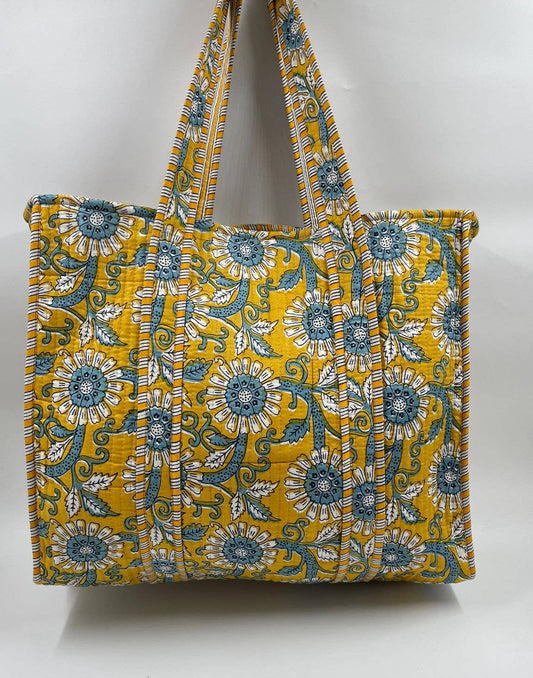 Floral patterned tote bag on a white background