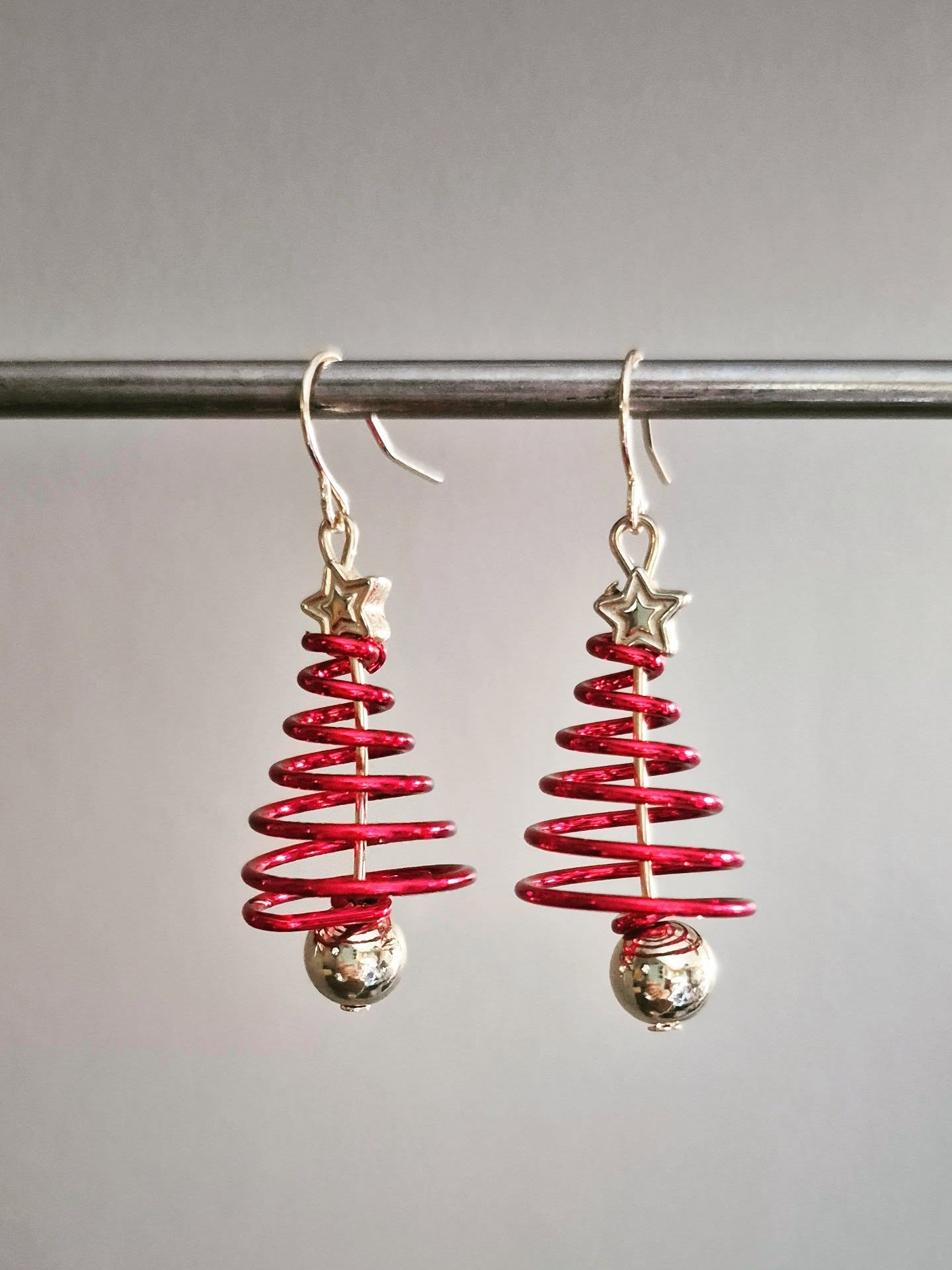 Red Spiral Christmas Tree Drop Earrings