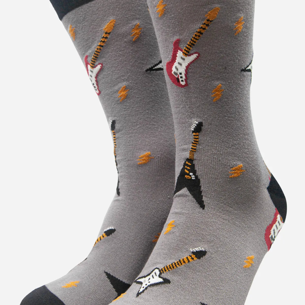 Grey Men's Electric Guitar Print Bamboo Socks