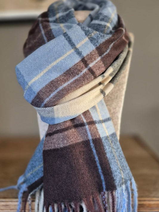 Light Blue & Brown Check Scarf