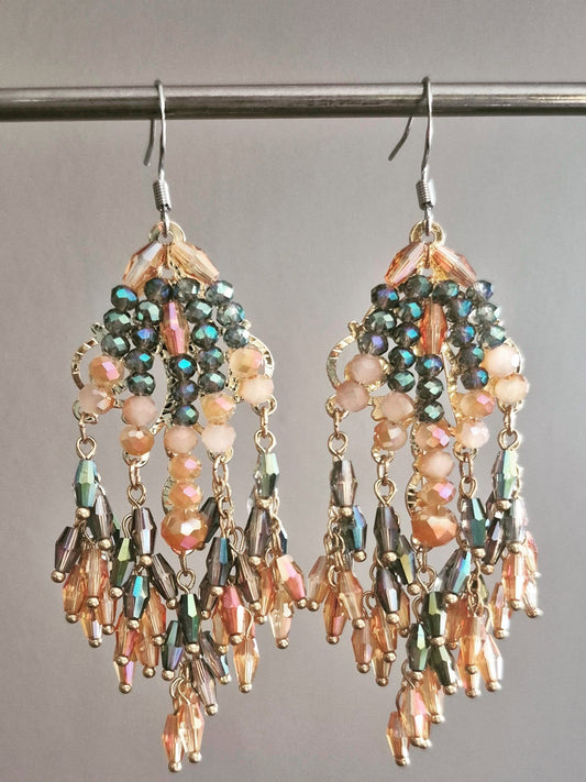 Golden Beaded Statement Drop Earrings