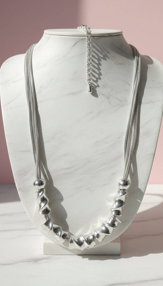 Abstract Twisted Multi Chain Necklace: Silver