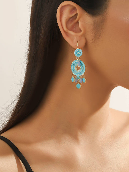 Turquoise Enamel & Bead Drop Earrings