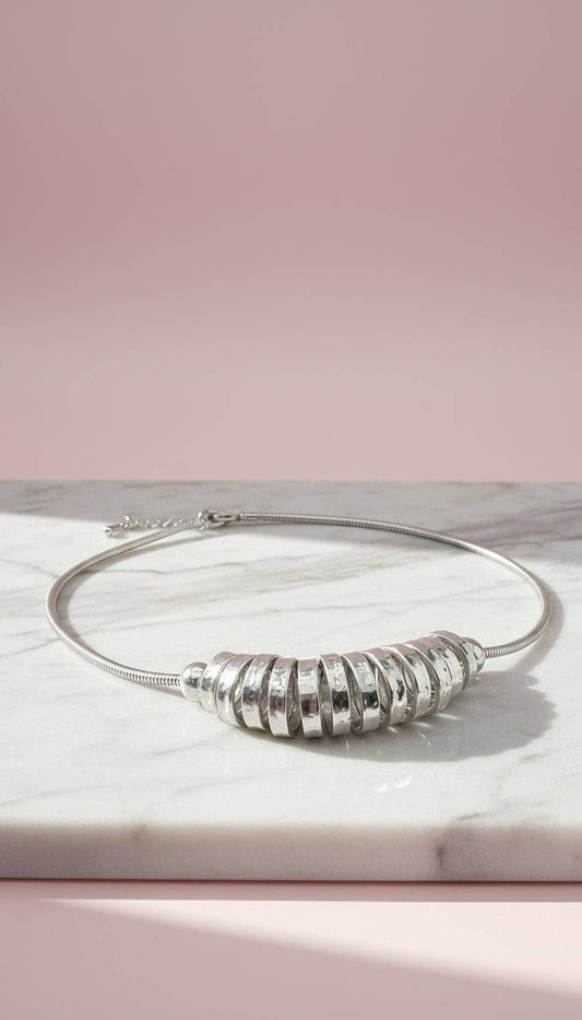 Silver Abstract Statement Necklace: Silver