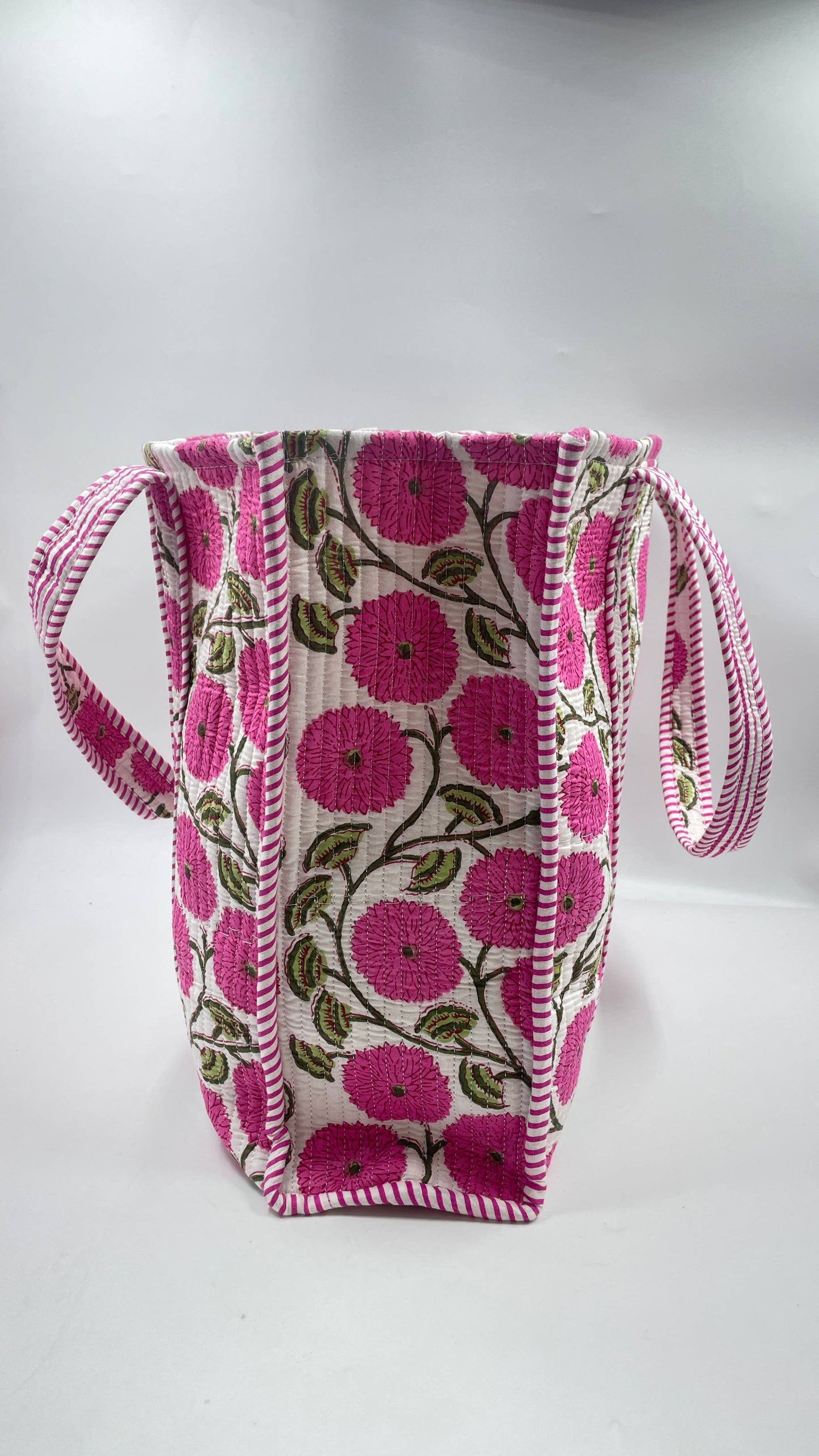 100% Cotton Kantha Quilted Boho Floral Reversible Tote Bag