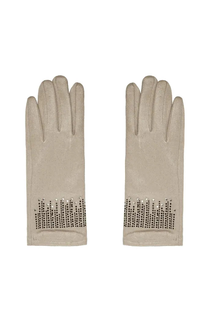 Sparkly Cuffed Gloves - Beige