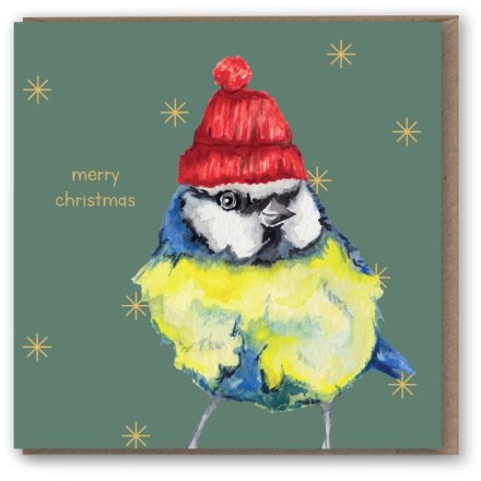 Blue Tit Foil Greeting Card Christmas, 15cm