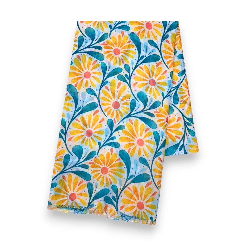 Daisy with Leaves Print Colourful Scarf