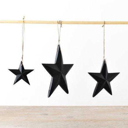 Matt Black Mango Wood Hanging Star 22cm