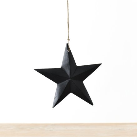 Matt Black Mango Wood Hanging Star 22cm