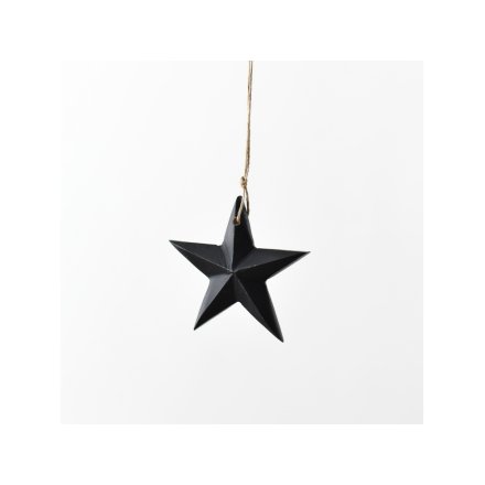 Matt Black Mango Wood Hanging Star 11cm