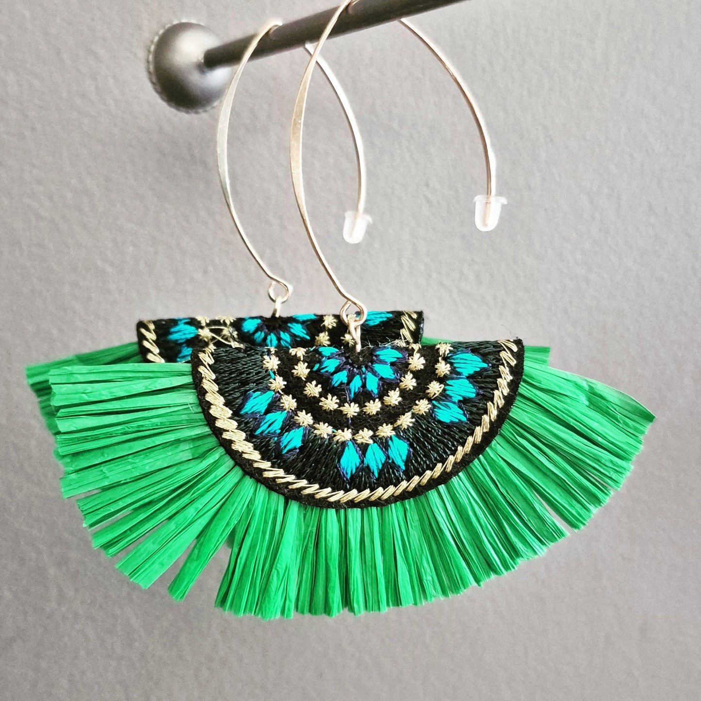 Green Fanned Statement Drop Earrings