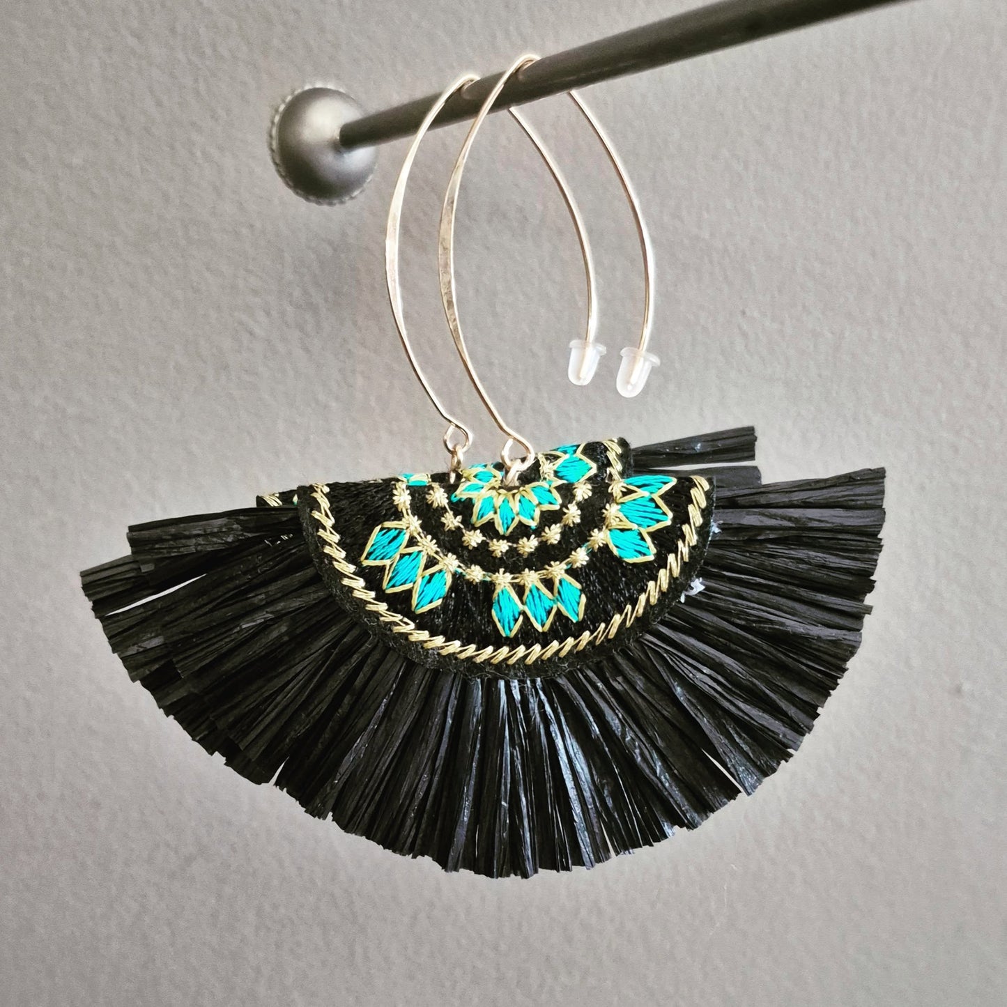 Black Fanned Statement Drop Earrings