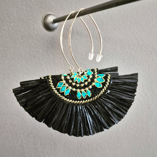 Black Fanned Statement Drop Earrings