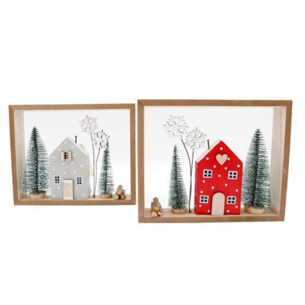 20cm Wooden Framed Christmas Scene