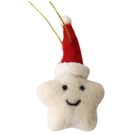 Hanging Wool Star Tree Deco, 8cm