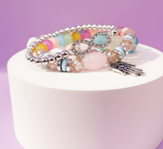 Charm Beaded Bracelet Set: Multi-colour
