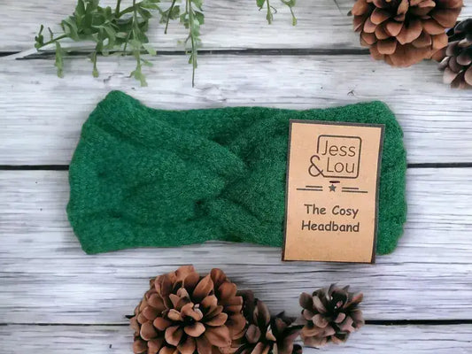 Cosy Cable Knit Knot Front Headband: Green / Cable knit