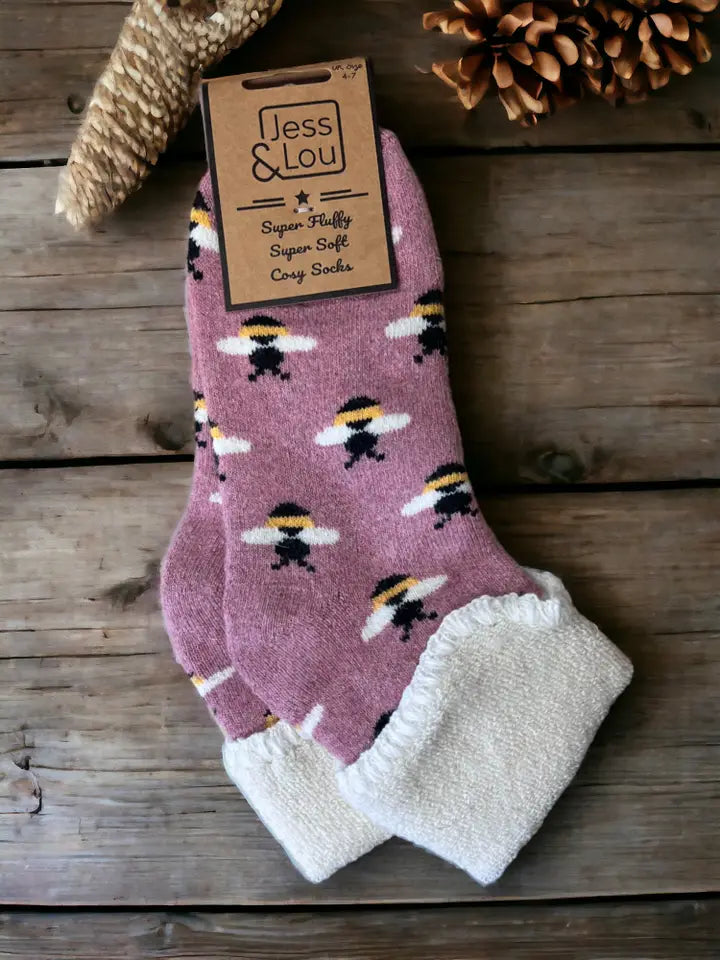 Bee Cosy: Adorable Pink Cuff Socks with Bee Design