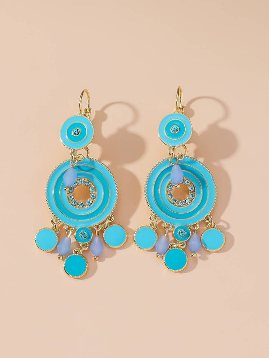 Turquoise Enamel & Bead Drop Earrings