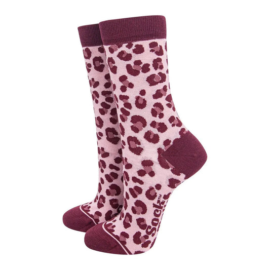 Women's Bamboo Socks - Light Pink/Berry, Leopard